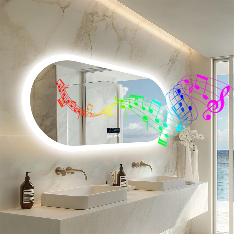 Espejo de baño LED antiniebla espejo de tocador de pared Bluetooth pantalla inteligente HD Foto 1 de 4