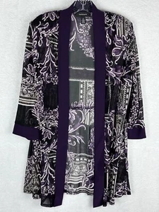 NWT R&M Richards Women's Open Front Sheer Jacket Purple Black Floral Size 12 - Picture 1 of 14