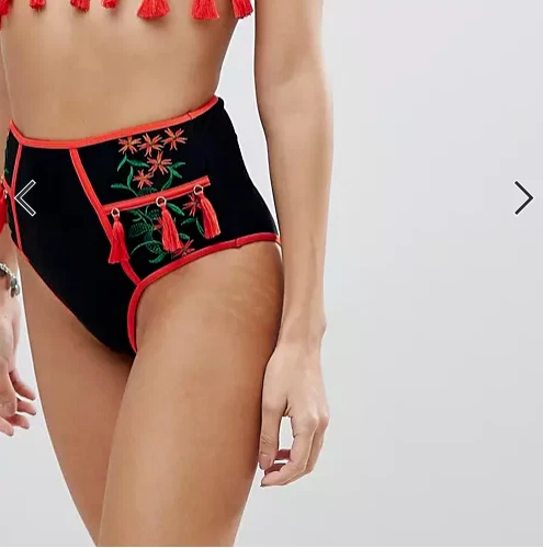 Parte inferior de bikini de cintura alta borla borlada premium en contraste de ASOS DESIGN Foto 1 de 4