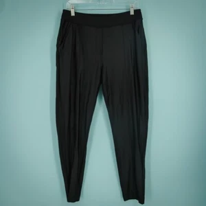 Lululemon Size 8 Black Shine Trouser Satin Front Pull On Stretch Elastic Pants - Picture 1 of 6
