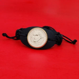 2007 Presidential Coin Genuine Leather Wristband Bracelet - George Washington - Picture 1 of 5