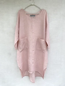 🔹 Womens Di Moda Italy 100% Linen 3/4 Sleeve Double Pocket Dress Shift One Size - Foto 1 di 7