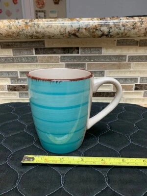 Tazas de café Royal Norfolk tazas turquesa y blanco, borde marrón 12 oz Foto 1 de 3