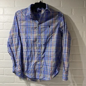 Ralph Lauren Polo Plaid Cotton Oxford Shirt - Blue/Yellow/Orange  - Youth Large - Picture 1 of 4