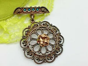 Beautiful Antique Sterling Silver Seed Turquoise Gold Bud Brooch - Picture 1 of 12