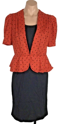 Vintage 80s dress Red top black mini skirt Lucky Barbara Sz 7 Polka Dot Peplum - Image 1 of 4
