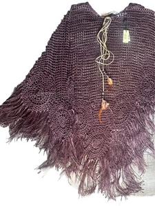 Kuscheliger Boho Hippie Max Studio Poncho Retro Blumen 100% Viskose braun OneSz mit Fransen - Bild 1 von 21