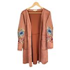 SOLITAIRE faux suede Long embroidered Floral jacket boho festival Pockets L