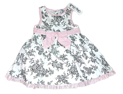 Niñas De Colección POLLY FLINDERS Negro Blanco Toile Vestido 18 Meses Nuevo Con Etiquetas Rosa Arco Fiesta Foto 1 de 4
