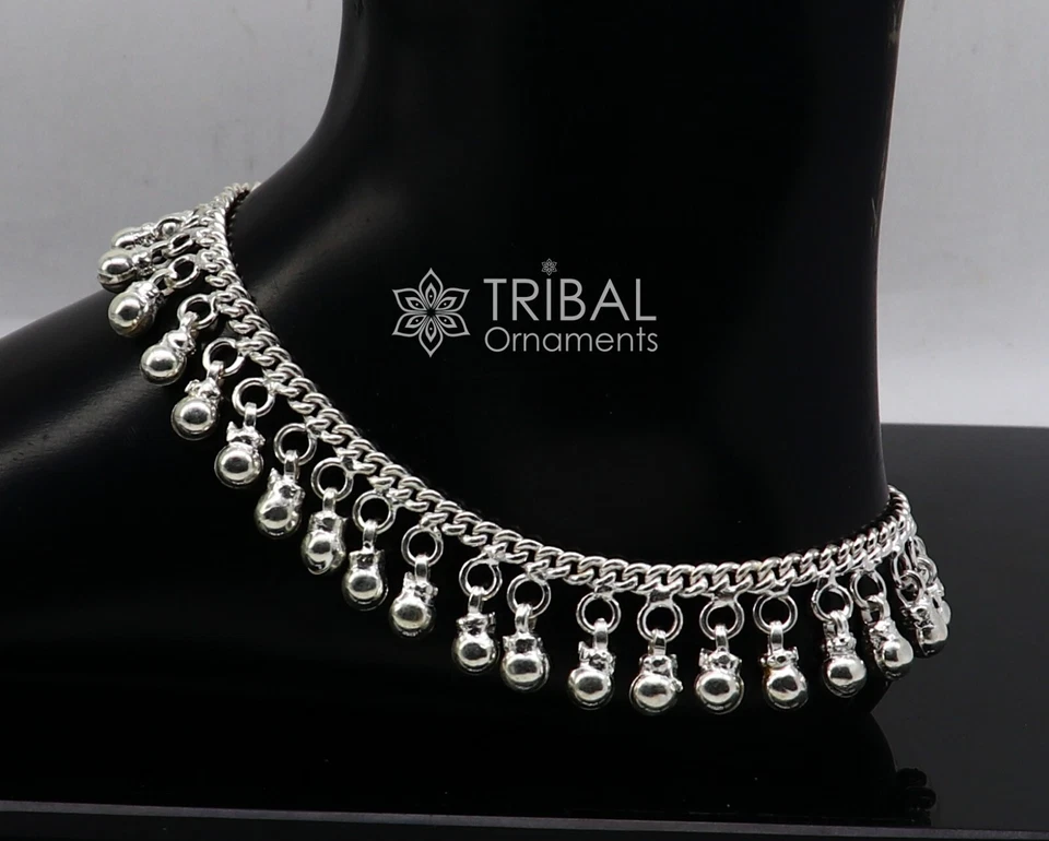 10.5" Long handmade sterling silver  hanging drops ankle bracelet,ank539 - Image 1 of 1