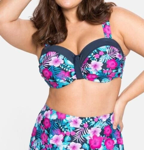 Sheego Damen Bikini Oberteil Bademode blau pink Gr. 42 (Cup-F) NEU - Bild 1 von 1