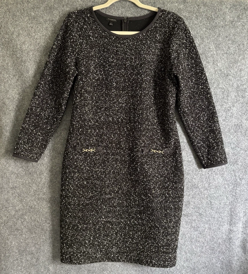 Talbots Dress Women's 6 Black White Speckled Sheath Stretch Knit Office Career - Image 1 of 4