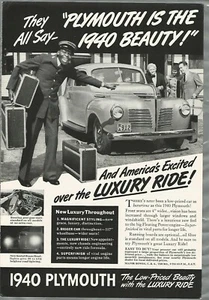 1940 PLYMOUTH advertisement, Plymouth coupe at station Black porter with luggage - Foto 1 di 3