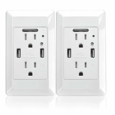 Cargador de toma USB doble nocturna 15A TR receptáculo dúplex con sensor de luz nocturna LED Foto 1 de 4