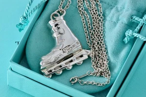 Tiffany & Co. Heavy Silver Roller Blade Skate Pendant Thick 24" Chain Necklace - Picture 1 of 12
