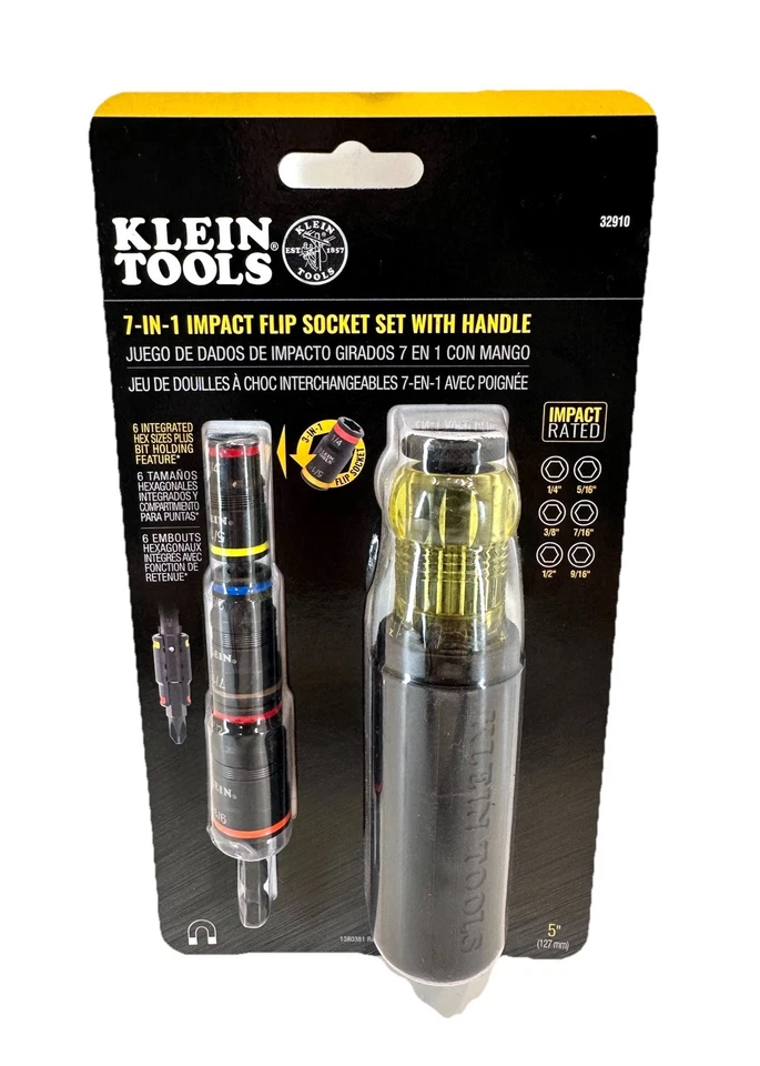 Klein Tools 7 em 1 soquete flip de impacto conjunto de vários bits com alça modelo 32910 - Imagem 1 de 4