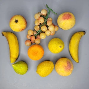 Vtg Italian Stone Alabaster Marble Realistic Fruit Tangerine Lemon Pear Grapes - Picture 1 of 18