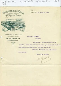 Paris III ème 115 Rue du Temple - Belle Entête Comptoir de l'Email du 23/01/1919 - Bild 1 von 1