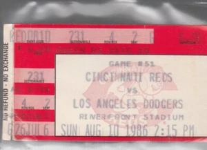 Boleto de Cincinnati Reds vs Dodgers 8/10/1986 Greg Brock 2 jonrones - Imagen 1 de 2