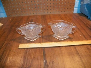 Vintage INDIANA GLASS "Tiara Sandwich" Diamond Shaped Clear Glass Sugar & Cream! - Picture 1 of 5