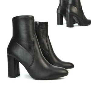 Women's Ankle Boots Ladies High Rise Stretch Sock Shoes Black Booties Size 3-8 - Picture 1 of 9