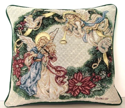 Grinalda de Natal com Anjos Musicais, Instrumentos, Lena Liu, Travesseiro de Tapeçaria Novo! - Imagem 1 de 4