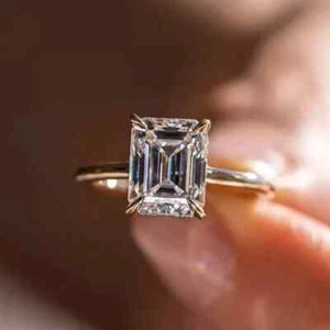 Lab Grown 5 Ct Emerald Cut F VS2 CVD Diamond Ring Solitaire 14k Yellow Gold - Picture 1 of 12
