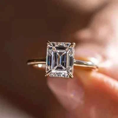 Lab Grown 5 Ct Emerald Cut F VS2 CVD Diamond Ring Solitaire 14k Yellow Gold - Image 1 of 4