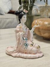 Art.Chinese Ceramic Dressing Lady Sitting Gold Instrument Handcrafted 