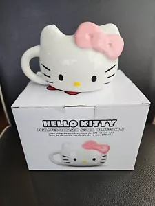 Sanrio Hello Kitty Face 3D Sculpted Ceramic Mug 16oz Coffee Tea Cup Pink Bow - Picture 1 of 3