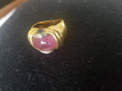 18kt yellow gold pink tourmaline ring with moonstone and diamond accents EUC - Image 1 of 4