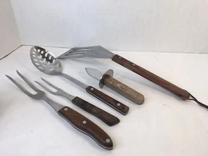 5-teiliges Set Vintage Holzgriff Küchenutensilien Spatel Löffel Edelstahl Interpur - Bild 1 von 10