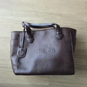 LOEWE Heritage Leather Tote Shoulder Bag Dark Brown Used Excellent+ Japan Auth - Imagen 1 de 14