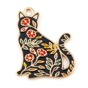 10 hübsche schwarze Katze geformt goldfarben Charm Anhänger mit Emaille Detail - Bild 1 von 2