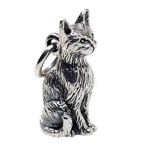 Cat Charm Detailed Feline 925 Sterling Silver Cute Bracelet Pendant Tiny Charm - Picture 1 of 16