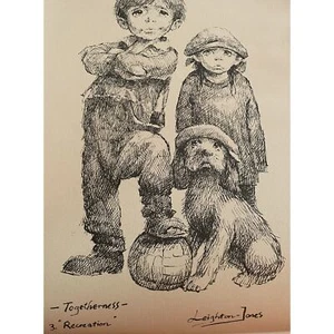 Leighton Jones Togetherness 3 RECREATION Lithograph Vintage Art Big Eye Kids. - Picture 1 of 4