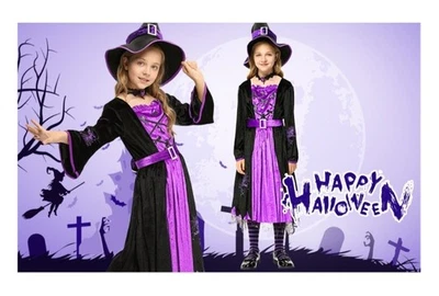 Disfraz de Bruja 5 piezas Conjunto de Halloween Pequeño 5-7 Años Vestido Cinturón Sombrero Gargantilla Leggings  Foto 1 de 4