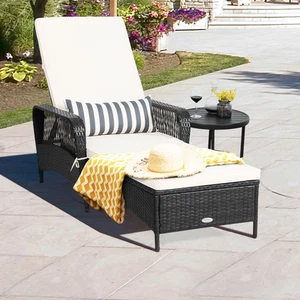 Adjustable Patio Rattan Lounge Chair Chaise Recliner w/ Cushion & Pillow - Picture 1 of 10