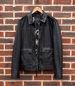 All Saints Mens MACK Leather Aviator Biker Jacket MEDIUM Black Bomber AllSaints - Picture 1 of 10