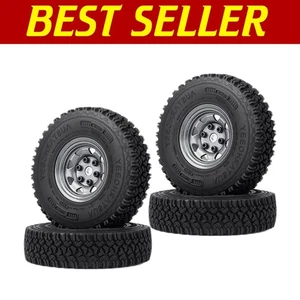 4-Piece Beadlock Metal Wheels & Rubber Tires for 1/10 RC Crawlers - Grey Finish - Picture 1 of 10