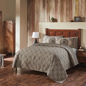Custom House Black Tan Jacquard King Coverlet 106Wx97L VHC Brands - Picture 1 of 5