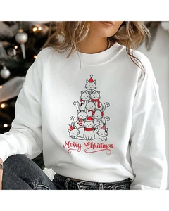 Cat Christmas Tree Sweatshirt - Funny Kitten Holiday Crewneck - Cute Gift - Picture 1 of 15