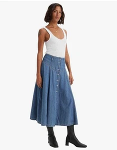 Levi's Women's Denim Button Front Midi Circle Skirt Size 10/W28" - Picture 1 of 2