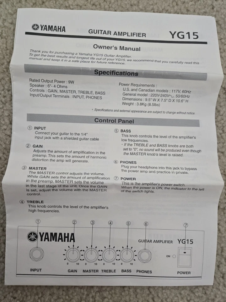 Amplificador Yamaha manual del propietario YG15 Foto 1 de 1