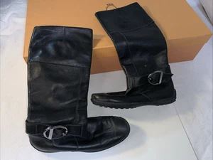 Tod's Women's Boot 6 B Leather Winter Stivale Black Silver-Tone Buckle Worn Used - Picture 1 of 24