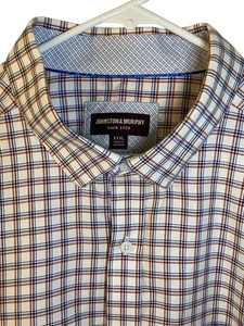 Johnston & Murphy Mens 3XL Plaid Dress Shirt Long Sleeve Flip Cuff Button Up - Picture 1 of 9