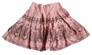 Apt. 9 Petite 6P Women Pink & Black Floral Cotton Back Zip Pleated Skirt Lined - Picture 1 of 9