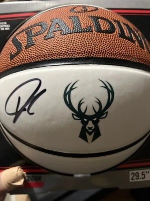 GIANNIS ANTETOKOUNMPO AUTOGRAPHED SPALDING I/O BUCKS BASKETBALL FANATICS - Image 1 of 2
