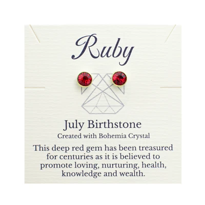 July Birthstone Ruby Earrings, Red Crystal, Silver or Gold Studs, Birthday, Mom - Image 1 of 4