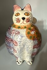 Italica ARS Hand Painted Art Pottery Fat Cat Utensil Holder Vase Italy Kitchen